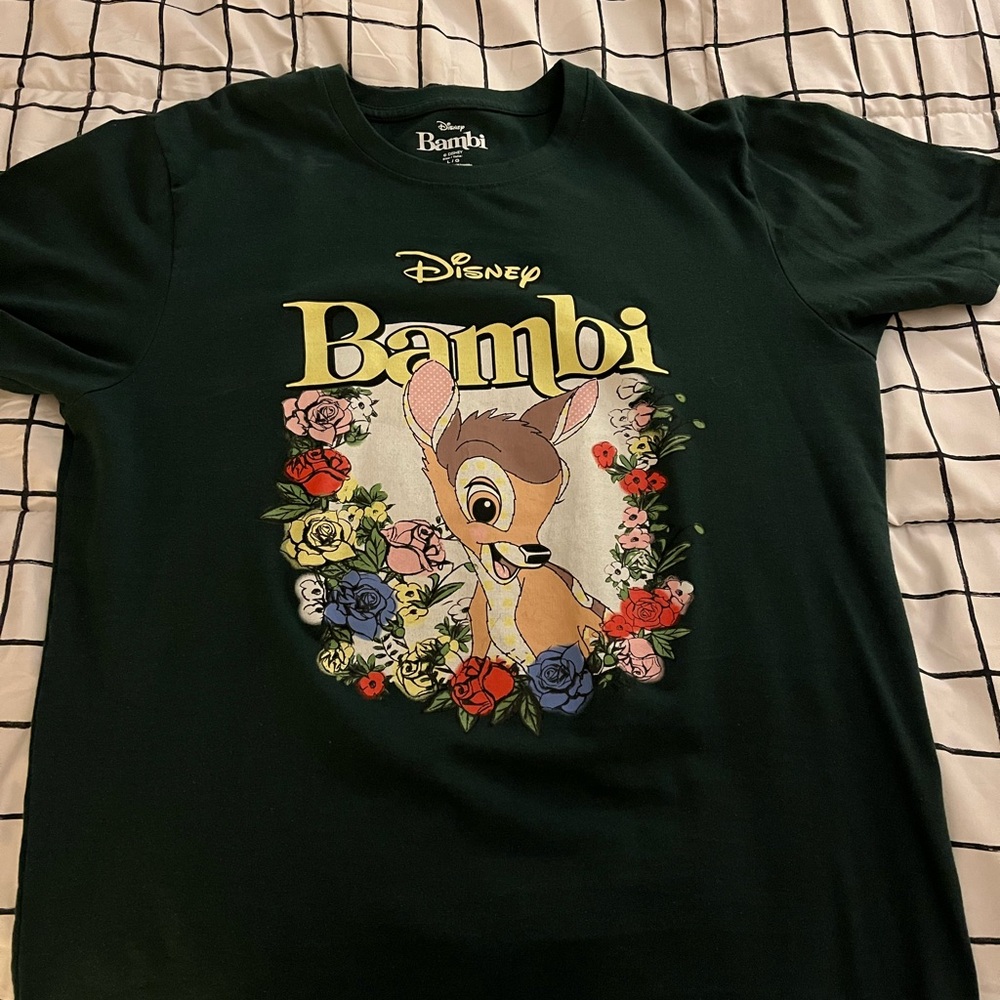 Disney Bambi T-Shirt - Dark Green with Floral Design